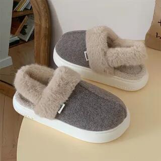 Plain Fleece Panel Home Slippers Dark Gray by ZORI