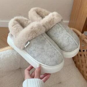 Plain Fleece Panel Home Slippers Beige - 38 to 39 251237617