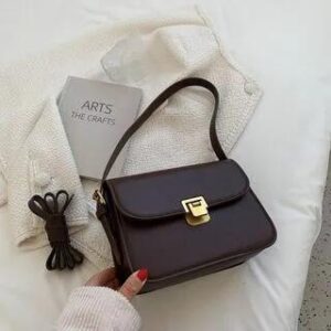 Faux Leather Flap Shoulder Bag Coffee 251237872