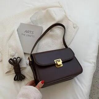 Faux Leather Flap Shoulder Bag Coffee by Mayanne