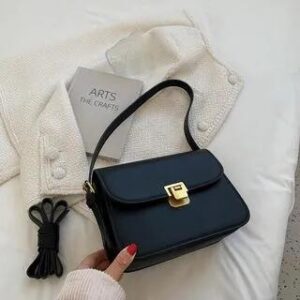 Faux Leather Flap Shoulder Bag Black 251237873