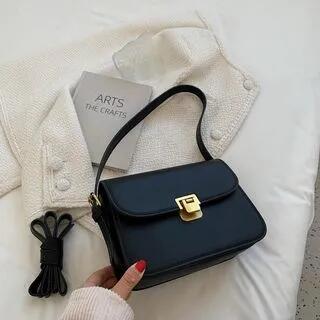 Faux Leather Flap Shoulder Bag Black by Mayanne