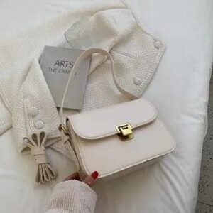 Faux Leather Flap Shoulder Bag Beige 251237874