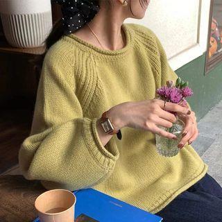 Crew Neck Plain Sweater Green by Whychunga
