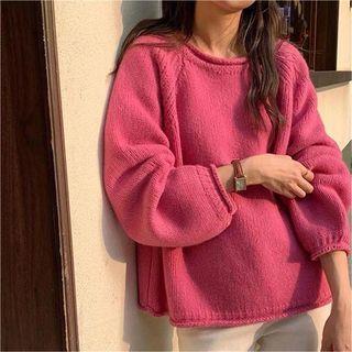 Crew Neck Plain Sweater Rose Pink by Whychunga