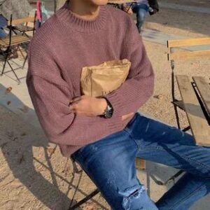 Plain Crew-Neck Sweater Black 251238421