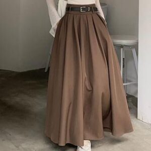 High Waist Plain Maxi A-Line Skirt Khaki 251238798