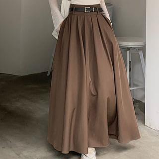 High Waist Plain Maxi A-Line Skirt Khaki by Yako