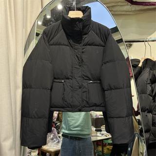 Turtleneck Plain Crop Puffer Jacket Black by HYAKU