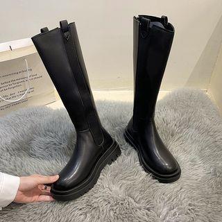 Faux Leather Platform Tall Chelsea Boots Black by Vindler