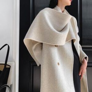 Scarf Neck Plain Midi Button Tie Front Coat Off-White 251239401