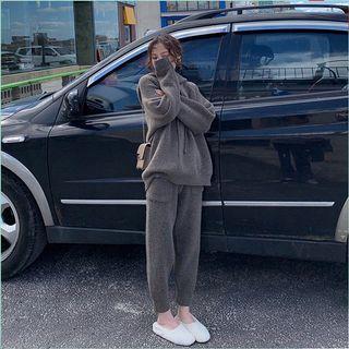 Set: Plain Hoodie + High Rise Harem Sweatpants Set Of 2 - Hoodie & Sweatpants - Gray by Omibayo