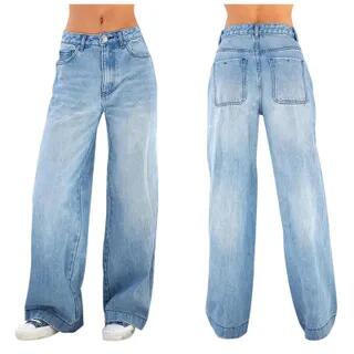 Mid Rise Washed Wide Leg Jeans Dark Blue by Bolgivy
