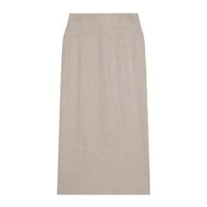 High Waist Plain Ribbed Knit Maxi Pencil Skirt Oatmeal 251320446