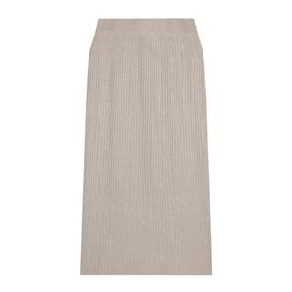 High Waist Plain Ribbed Knit Maxi Pencil Skirt Oatmeal by Wildfoea
