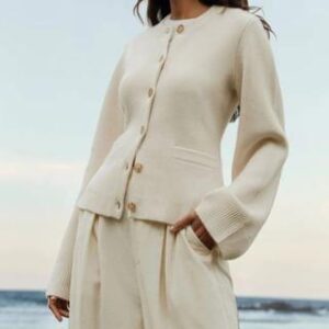 Bell Sleeve Plain Cardigan Khaki 251320487