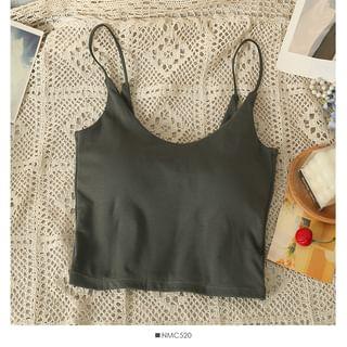 Plain V-Neck Cami Top with Pad Dark Gray by Lemongrass
