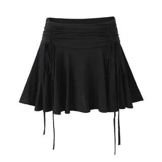 Balletcore High Waist Plain Mini A-Line Skirt Black by Ulark