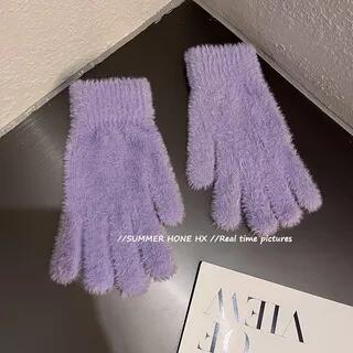 Plain Knit Gloves Purple by TAAK