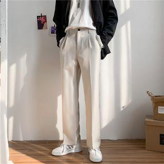 Mid Rise Plain Straight Leg Dress Pants Light Khaki by GRAYCIOUS