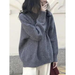 Crew Neck Plain Sweater Grayish Blue by Ukiyo