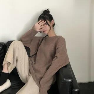 Crew Neck Plain Sweater Brown by Ukiyo