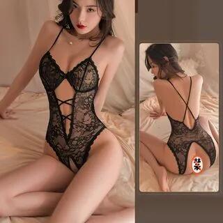 Plain Lace Crotchless Teddy Black by Candyiry