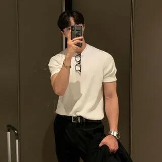 Short-Sleeve Crew Neck Plain Knit Top D603 - White by GRAYCIOUS