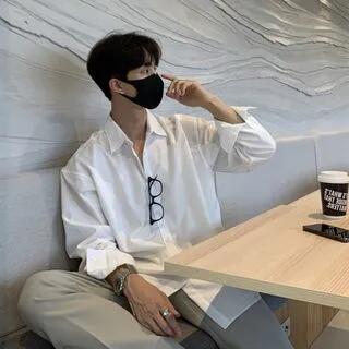 Long-Sleeve Collared Plain Shirt C129 - White by GRAYCIOUS