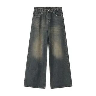 Mid Rise Washed Wide Leg Jeans Dark Blue by FAERIS