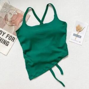Plain Padded Tie Back Crop Camisole Top Green 258806692