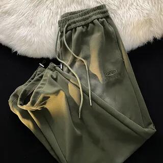 Low Waist Washed Loose-Fit Wide-Leg Sweatpants Green by Rosesand