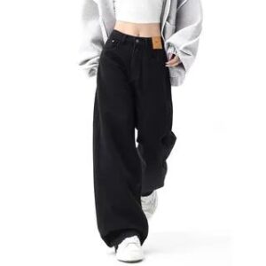 High Waist Plain Wide Leg Jeans Normal Edition - Black 258807105