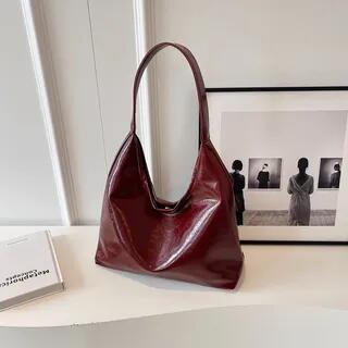 Faux Leather Tote Bag Wine Red by KOCORE