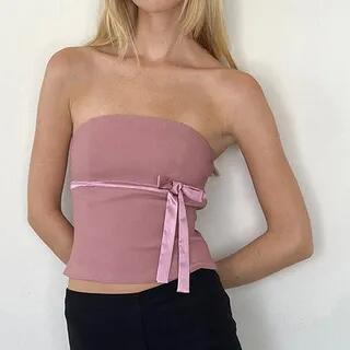 Plain Ribbon Tube Top Pink by Sosana