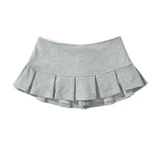 Low Rise Plain Pleated Mini A-Line Skirt Light Gray by Ulark
