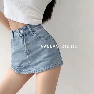 M - Mid Waist Denim Skort Light Blue by Shira