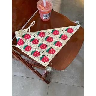 Crochet Knit Headscarf Strawberry - Off-White by Anavanda