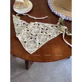Crochet Knit Headscarf Cut-Out - White by Anavanda