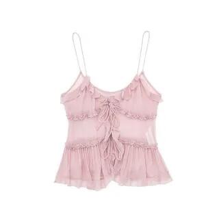 Plain Ruffled Camisole Top Pink by Asiris