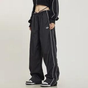 Low Waist Striped Loose-Fit Wide-Leg Sweatpants Black 258813476
