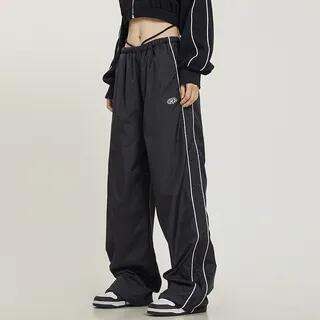 Low Waist Striped Loose-Fit Wide-Leg Sweatpants Black by Rosesand