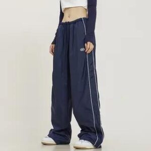Low Waist Striped Loose-Fit Wide-Leg Sweatpants Blue 258813477
