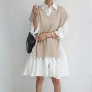 V-Neck Slit Sweater Vest Vest - Almond 258814065