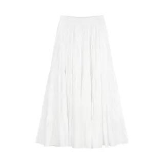 High Waist Plain Maxi A-Line Skirt White by PINPI