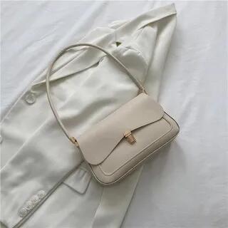 Faux Leather Flap Shoulder Bag White by Maorong