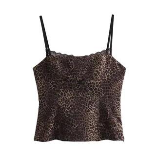 Scoop Neck Lace Trim Camisole Top Leopard - Brown by Angel Shine
