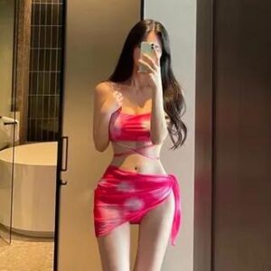 Set: Gradient Bikini Top + Bottom + Cover Up Skirt Pink 258814349