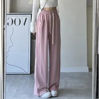 High Rise Wide Leg Plain Sweatpants Pink by evanesce