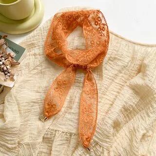 Lace Narrow Scarf Hair Tie Tangerine | Amandier by Amandier